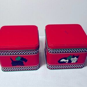 Vintage POTPOURRI PRESS Square Checkered Cat and Dog Tins